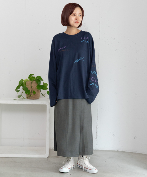 POU DOU DOU(プードゥドゥ)の「メッセージロゴブリントロンT(Tシャツ/カットソー・レディース・グリーン/ネイビー/オフホワイト・M)」の11枚目の写真