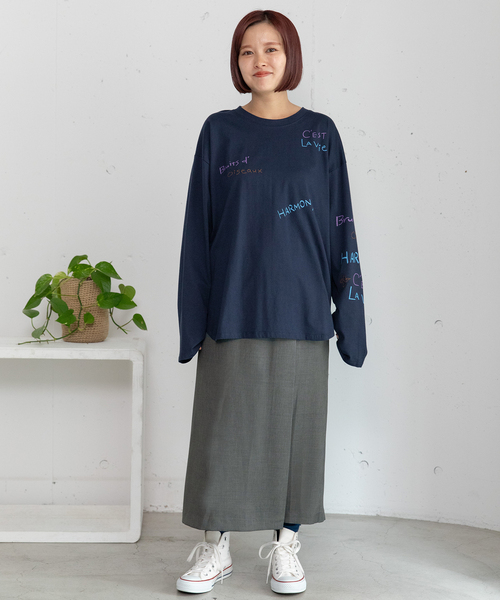 POU DOU DOU(プードゥドゥ)の「メッセージロゴブリントロンT(Tシャツ/カットソー・レディース・グリーン/ネイビー/オフホワイト・M)」の10枚目の写真