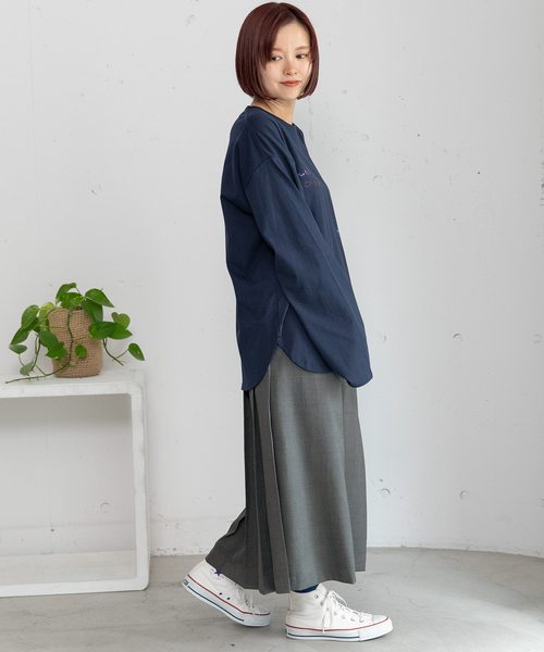 POU DOU DOU(プードゥドゥ)の「メッセージロゴブリントロンT(Tシャツ/カットソー・レディース・グリーン/ネイビー/オフホワイト・M)」の7枚目の写真