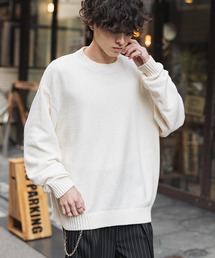 ルーズシルエット アクリル/モールクルーネック長袖ニット