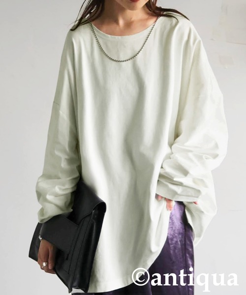 antiqua(アンティカ)の「ドロップショルダーロンT(Tシャツ/カットソー・レディース・ホワイト/チャコールグレー/ブラック/カーキ・P/R)」の1枚目の写真