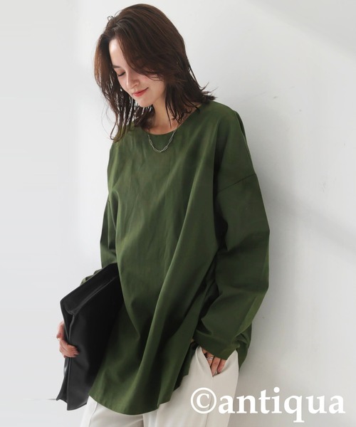antiqua(アンティカ)の「ドロップショルダーロンT(Tシャツ/カットソー・レディース・ホワイト/チャコールグレー/ブラック/カーキ・P/R)」の4枚目の写真