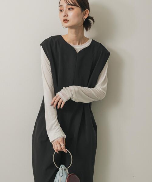 SENSE OF PLACE by URBAN RESEARCH（センスオブプレイスバイアーバンリサーチ）の「ウエストタックハートネックロンパース（サロペット/オーバーオール・レディース・ブラック/チャコールグレー・SMALL/MEDIUM）」の3枚目の写真