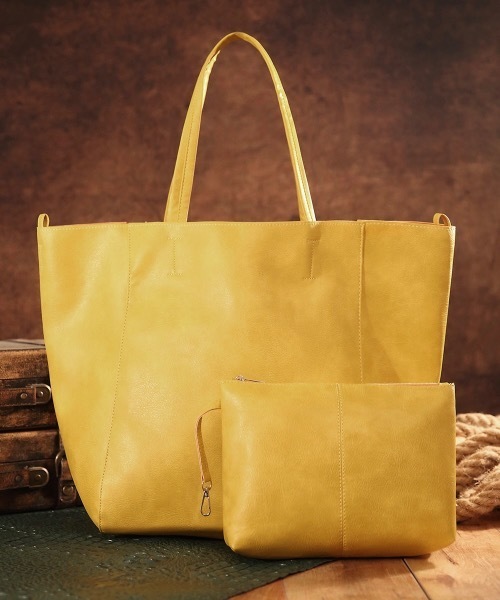 OKUOKU 0909】大容量フェイクレザーポーチ付き トートバッグ oku-bag