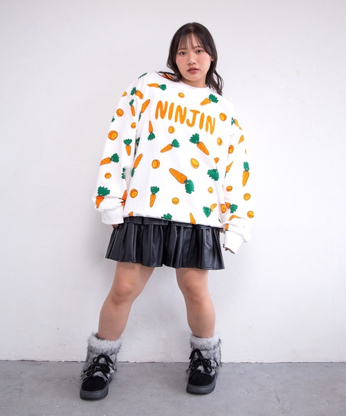 PUNYUS（プニュズ）の「【新サイズ】フード総柄スウェット（LEMON・NINJIN・EDAMAME）（スウェット・レディース・イエロー/オレンジ/グリーン・1/2/3/4/5）」の4枚目の写真