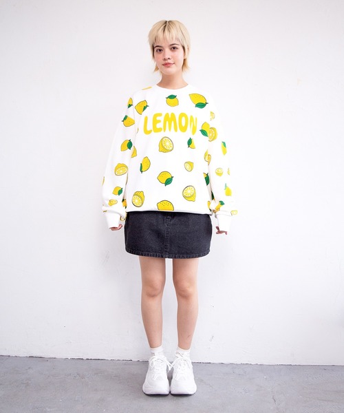 PUNYUS（プニュズ）の「【新サイズ】フード総柄スウェット（LEMON・NINJIN・EDAMAME）（スウェット・レディース・イエロー/オレンジ/グリーン・1/2/3/4/5）」の8枚目の写真