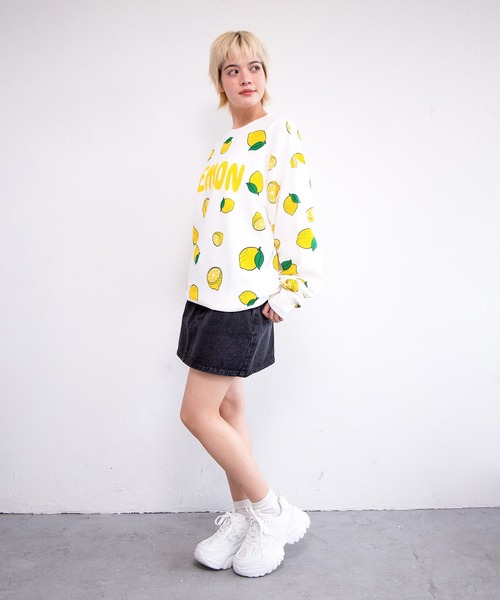 PUNYUS（プニュズ）の「【新サイズ】フード総柄スウェット（LEMON・NINJIN・EDAMAME）（スウェット・レディース・イエロー/オレンジ/グリーン・1/2/3/4/5）」の10枚目の写真