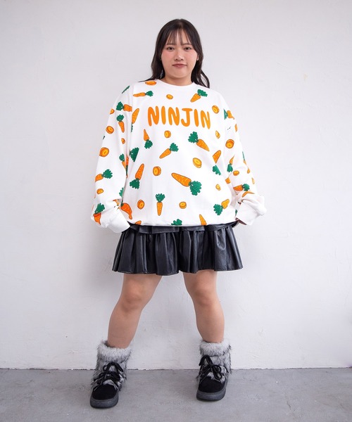 PUNYUS（プニュズ）の「【新サイズ】フード総柄スウェット（LEMON・NINJIN・EDAMAME）（スウェット・レディース・イエロー/オレンジ/グリーン・1/2/3/4/5）」の7枚目の写真