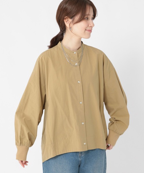 美品★限定デザイン choucho スタンドカラー ブラウス 36 ベージュ スタンドカラーコクーンシャツ（シャツ/ブラウス）｜studio CLIP