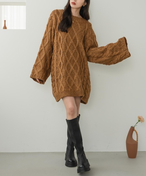 ケーブル編みニットワンピ（ワンピース）｜hinari（ヒナリ）の