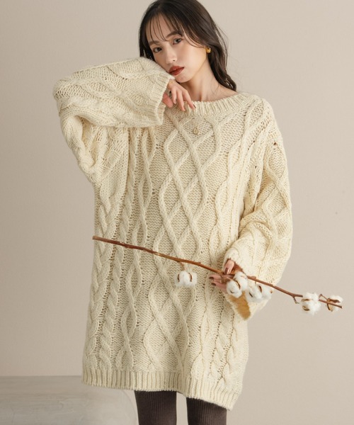 アイボリー ケーブル編み ニットワンピース Dewlily ワンピース ケーブル編みニットワンピース : ZOZOTOWN Yahoo