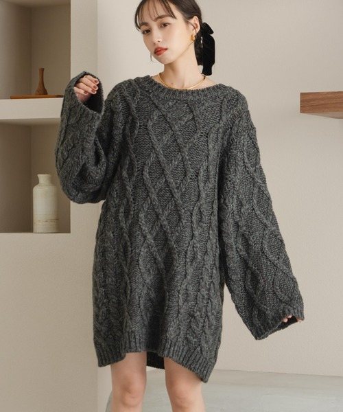 hinari ケーブル編みニットワンピ ケーブル編みニットワンピ（ワンピース）｜hinari（ヒナリ）の