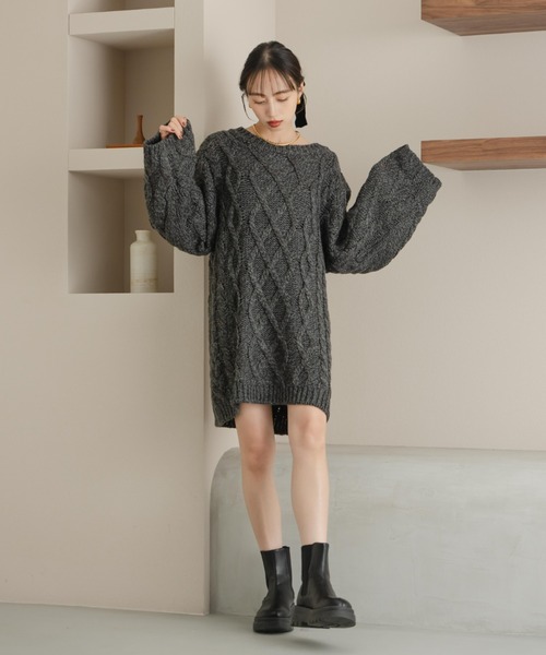 ケーブル編みニットワンピ（ワンピース）｜hinari（ヒナリ）の
