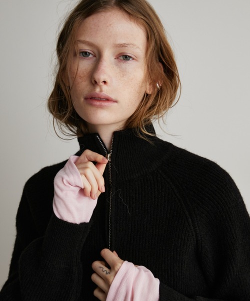 Auntie Rosa Holiday（アンティローザホリデー）の「ダブルジップスタンドニットカーディガン（カーディガン/ボレロ・レディース・グレー/ブラック/アイボリー・FREE）」の12枚目の写真