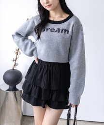 clear | ストーンロゴジャガードクロップドニットトップス［韓国ファッション ガーリー カジュアル］≪AW新作≫(ニット/セーター)