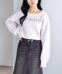 clear | ストーンロゴジャガードクロップドニットトップス［韓国ファッション ガーリー カジュアル］≪AW新作≫(ニット/セーター)