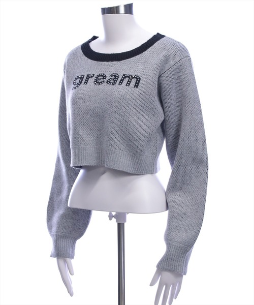 clear（クリア）の「ストーンロゴジャガードクロップドニットトップス［韓国ファッション ガーリー カジュアル］（ニット/セーター・レディース・ブラック/グレー/ピンク・F）」の8枚目の写真