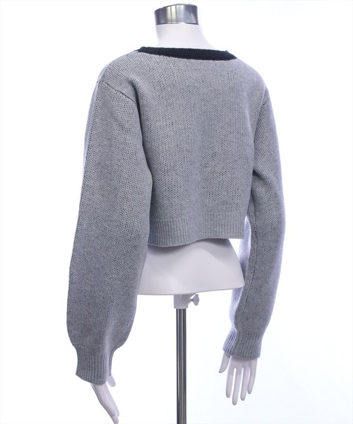 セール】ストーンロゴジャガードクロップドニットトップス［韓国