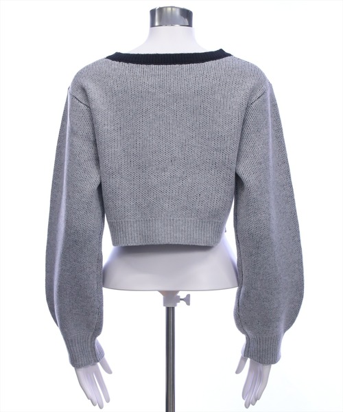 clear（クリア）の「ストーンロゴジャガードクロップドニットトップス［韓国ファッション ガーリー カジュアル］（ニット/セーター・レディース・ブラック/グレー/ピンク・F）」の11枚目の写真