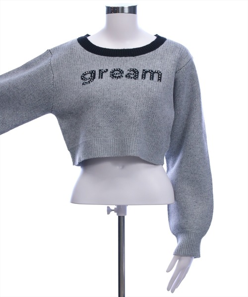 clear（クリア）の「ストーンロゴジャガードクロップドニットトップス［韓国ファッション ガーリー カジュアル］（ニット/セーター・レディース・ブラック/グレー/ピンク・F）」の12枚目の写真
