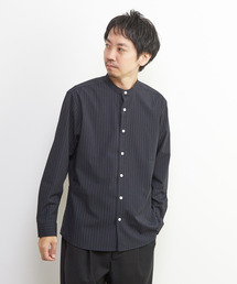 MEN'S MELROSE（メンズメルローズ）の「ウーリーピンストライプバンドカラーシャツ（シャツ/ブラウス）」