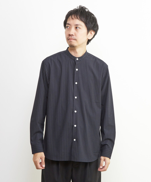MEN'S MELROSE(メンズメルローズ)の「ウーリーピンストライプバンドカラーシャツ(シャツ/ブラウス・メンズ・ネイビー/グレー・2/3/4)」の3枚目の写真