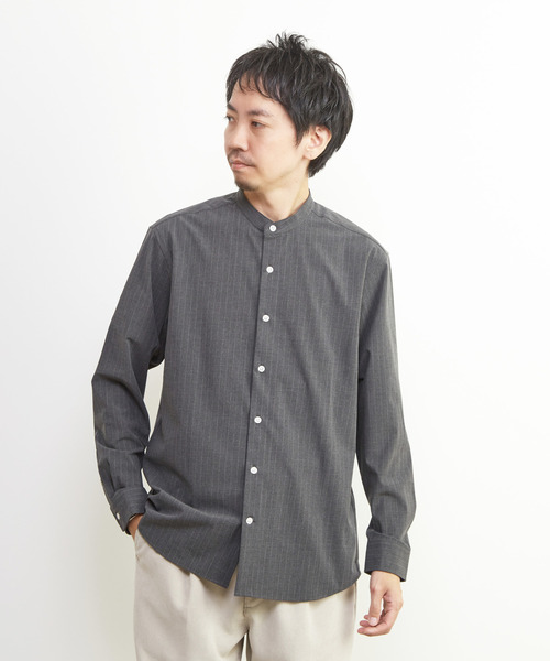 MEN'S MELROSE(メンズメルローズ)の「ウーリーピンストライプバンドカラーシャツ(シャツ/ブラウス・メンズ・ネイビー/グレー・2/3/4)」の14枚目の写真