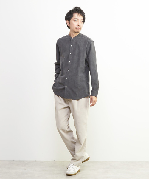 MEN'S MELROSE(メンズメルローズ)の「ウーリーピンストライプバンドカラーシャツ(シャツ/ブラウス・メンズ・ネイビー/グレー・2/3/4)」の16枚目の写真
