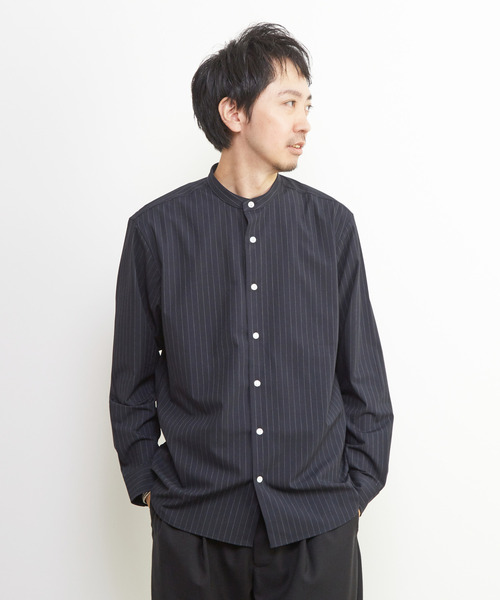 MEN'S MELROSE(メンズメルローズ)の「ウーリーピンストライプバンドカラーシャツ(シャツ/ブラウス・メンズ・ネイビー/グレー・2/3/4)」の20枚目の写真