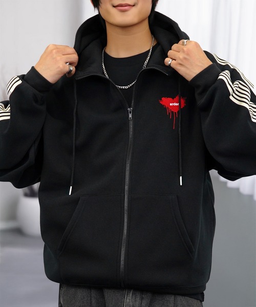 ワイド ジップパーカー 裏起毛 長袖 グラフィック スウェット 韓国系