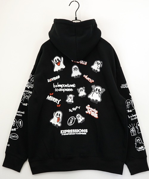 セール】ワイド ジップパーカー 裏起毛 長袖 グラフィック スウェット