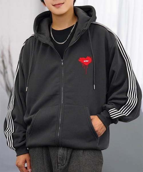 セール】ワイド ジップパーカー 裏起毛 長袖 グラフィック スウェット