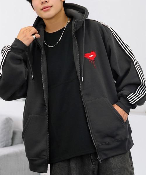 セール】ワイド ジップパーカー 裏起毛 長袖 グラフィック スウェット