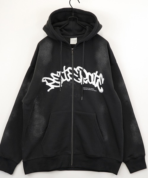 セール】ワイド ジップパーカー 裏起毛 長袖 グラフィック スウェット