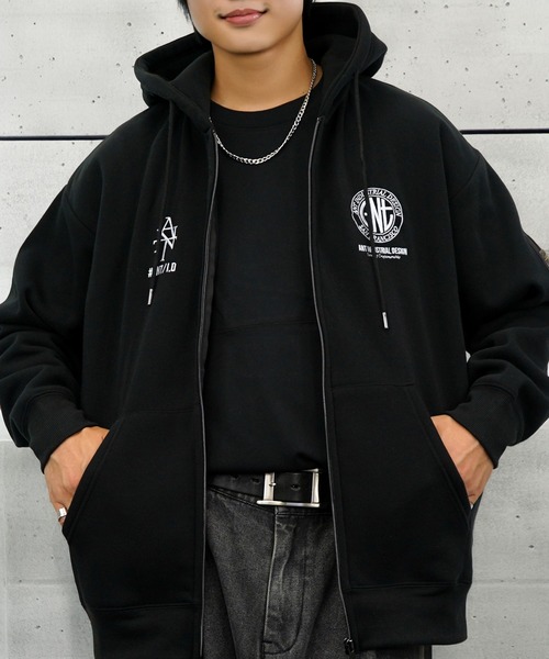 セール】ワイド ジップパーカー 裏起毛 長袖 グラフィック スウェット