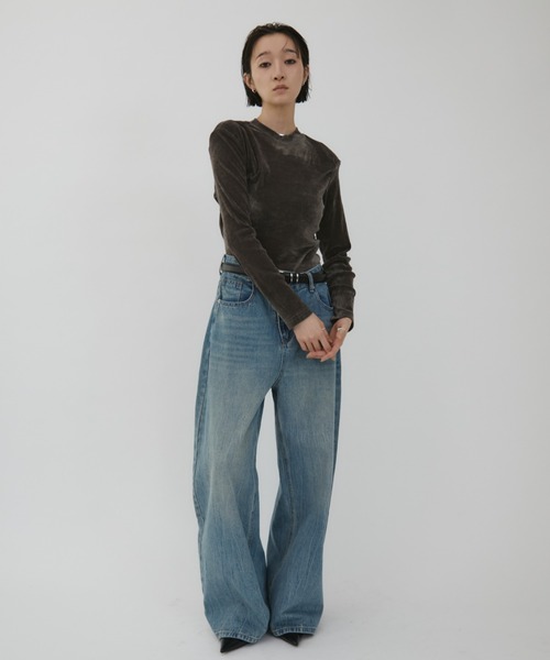 VION(ヴィオン)の「グロッシーベロアロングスリーブティー / Glossy Velour Long Sleeve TEE(Tシャツ/カットソー・レディース・チャコールグレー/ブラック・FREE)」の12枚目の写真