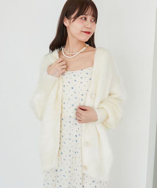 MAJESTIC LEGON（マジェスティックレゴン）の「キラメキシャギーミディカーディガン（カーディガン/ボレロ・レディース・アイボリー/ブルー/チャコールグレー/ピンク・MEDIUM）」の12枚目の写真