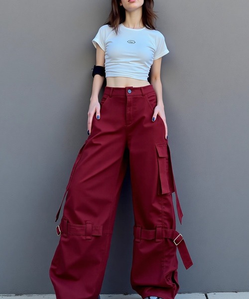 cammie(キャミー)の「レッグベルト付きカーゴパンツ(カーゴパンツ・レディース・ブラック/レッド・M/L)」の10枚目の写真