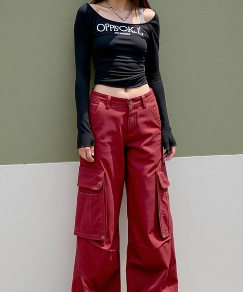 cammie(キャミー)の「レッグベルト付きカーゴパンツ(カーゴパンツ・レディース・ブラック/レッド・M/L)」の7枚目の写真