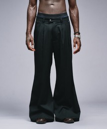 ANDER HUNK(A_[nN)Wide Flare Tuck Slacks / ChtA^bNXbNX(XbNX)