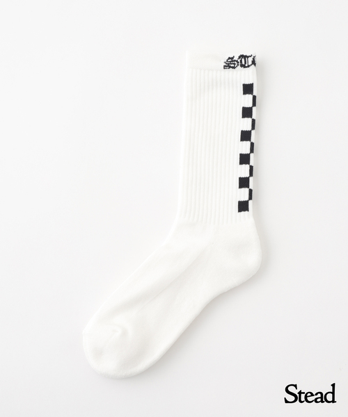 JOURNAL STANDARD J.S HOMESTEAD(ジャーナルスタンダードホームステッド)の「Stead / チェッカー フラッグ ソックス(ソックス/靴下・メンズ・ブラック/マスタード/ホワイト・FREE)」の1枚目の写真