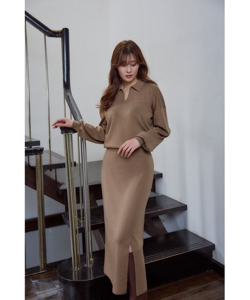 Her lip to　ワンピース Serene Collared Knit Dress（ワンピース）｜Her lip to（ハー