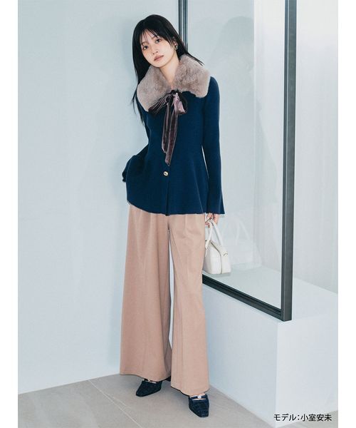 LILY BROWN（リリーブラウン）の「ベロアリボンティペット（付け襟・レディース・ホワイト/ブラック/グレイッシュベージュ・F）」の6枚目の写真