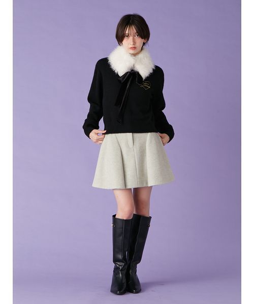 LILY BROWN（リリーブラウン）の「ベロアリボンティペット（付け襟・レディース・ホワイト/ブラック/グレイッシュベージュ・F）」の12枚目の写真