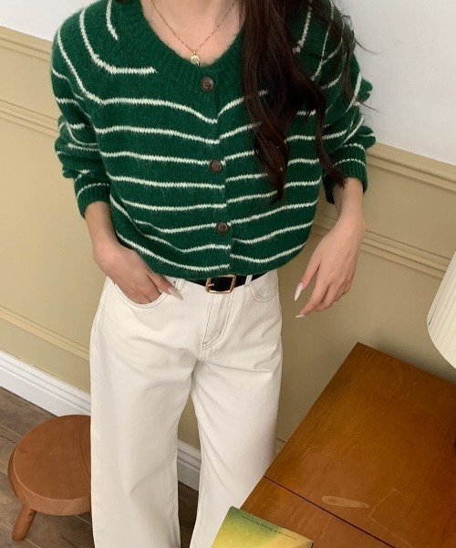 gossip！ロサンゼルス（ゴシップロサンゼルス）の「ナローボーダー ニットカーディガン（カーディガン/ボレロ・レディース・グリーン/レッド/グレー・FREE）」の15枚目の写真