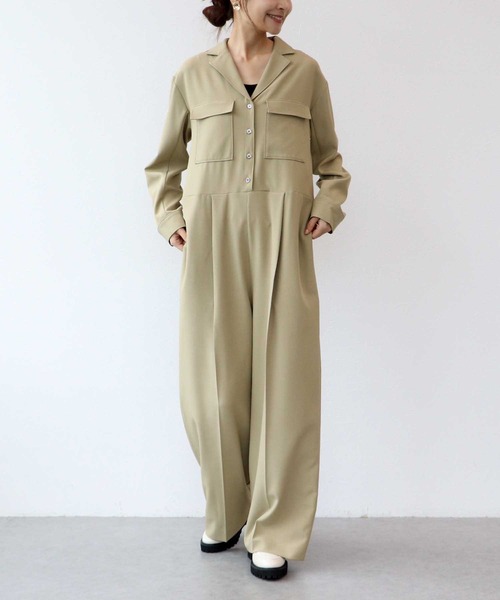 Jines(ジネス)の「オープンカラーオールインワン(つなぎ/オールインワン・レディース・ベージュ/チャコールグレー・38)」の16枚目の写真
