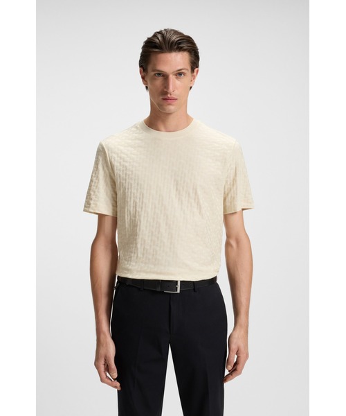 BOSS(ボス)の「モノグラムジャカード Tシャツ シルケットコットン(Tシャツ/カットソー・メンズ・ダークブルー/ホワイト・L/S/XXXL/M/XL/XXL)」の2枚目の写真