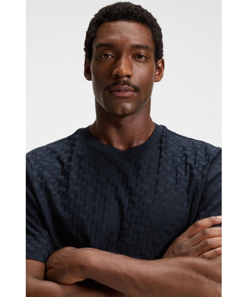 BOSS(ボス)の「モノグラムジャカード Tシャツ シルケットコットン(Tシャツ/カットソー・メンズ・ダークブルー/ホワイト・L/S/XXXL/M/XL/XXL)」の7枚目の写真