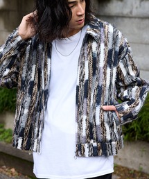 ストライプミックスニット ジップアップブルゾン 冬服