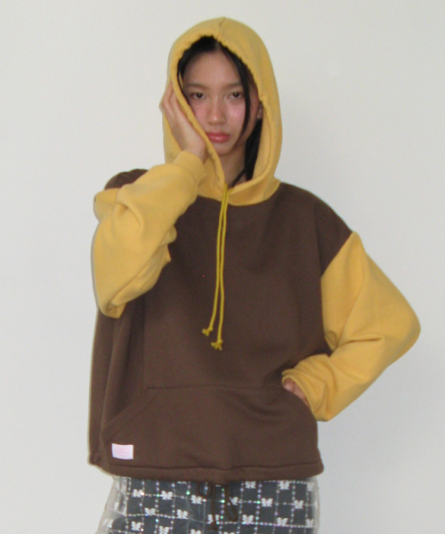 RONRON(ロンロン)の「BLOCKING HOODIE BROWN MUSTARD(パーカー・レディース・その他・FREE)」の1枚目の写真